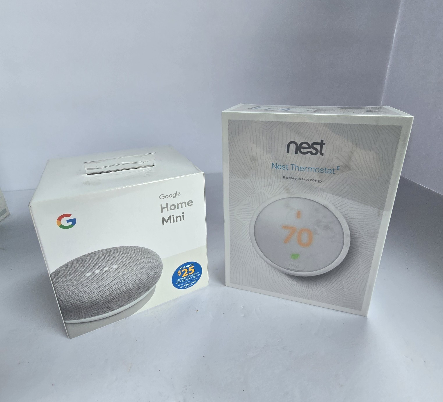 Google/Nest Smart Home 2-Item Lot: Google Home Mini Speaker + Nest Thermostat E