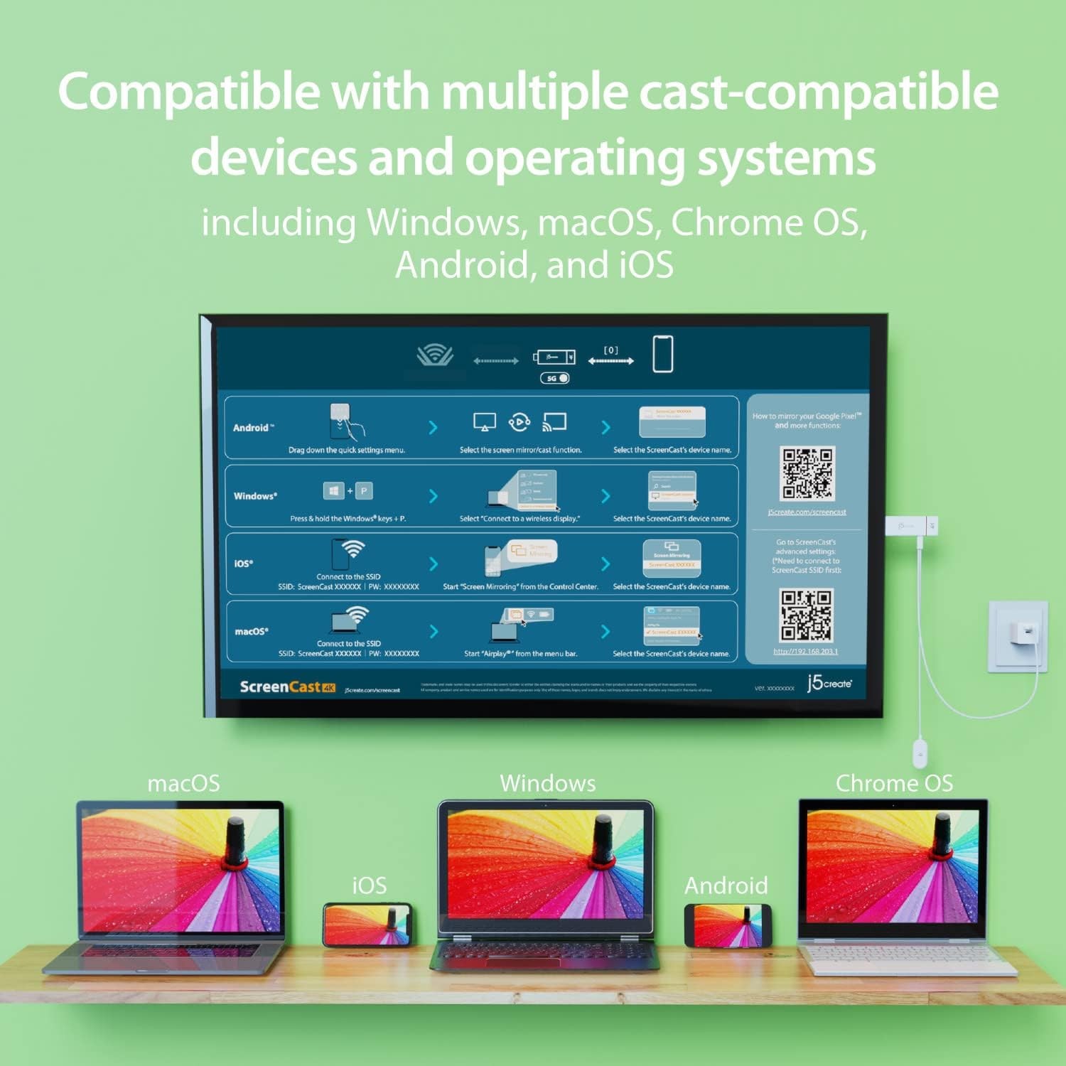 Miracast Wireless Display j5create 4K ScreenCast Adapter