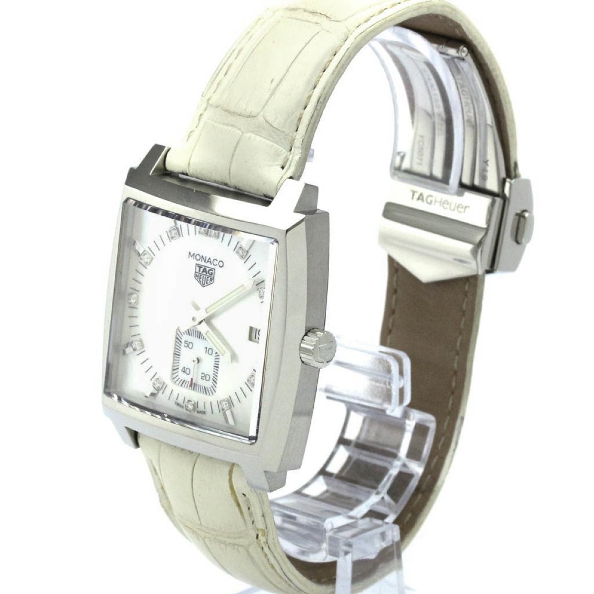 TAG HEUER Monaco Lady Diamond Shell Dial Stainless Steel Leather Quartz Square