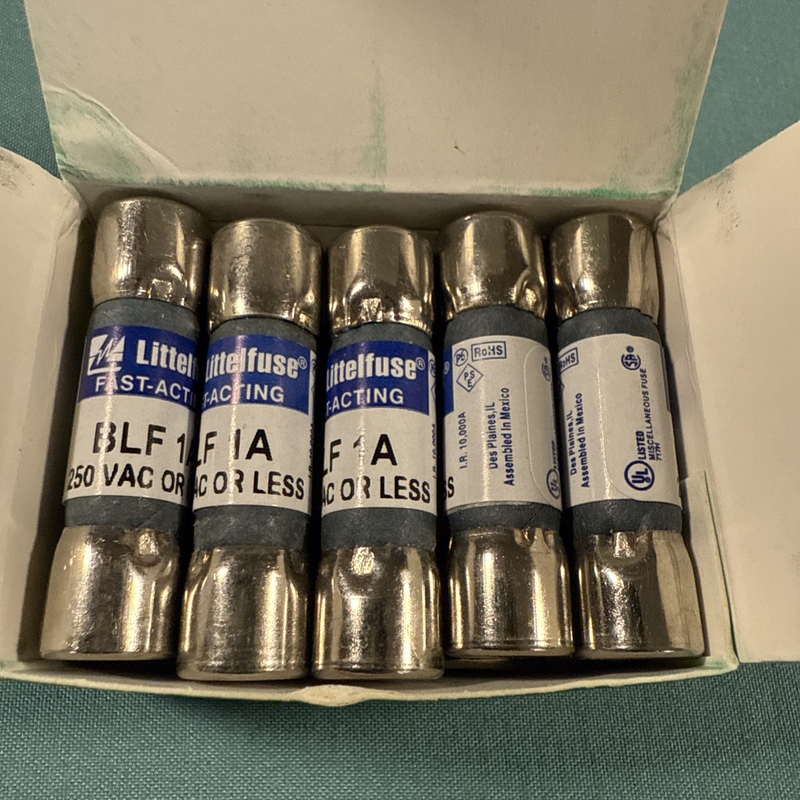 BLF-1 BLF1 BLF 1A ( 1 Amp ) 250Vac FAST-ACTING FUSE Littelfuse – Lot of 10 NEW