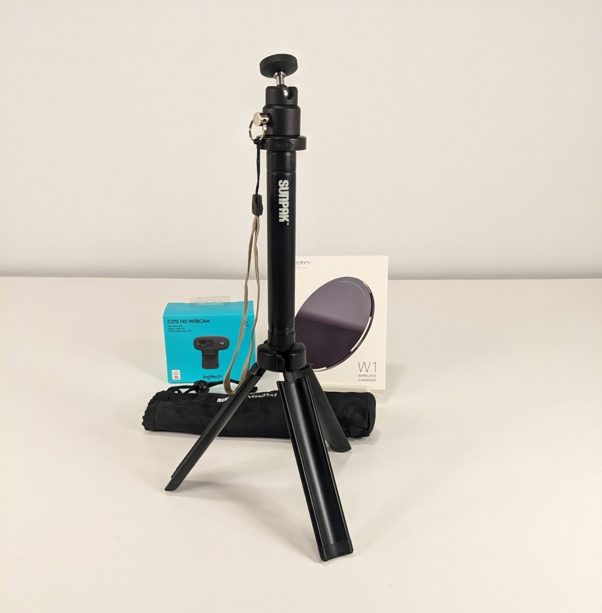 Lot of 3 Electronics Accessories Wireless Charger Monopod Tripod Webcam