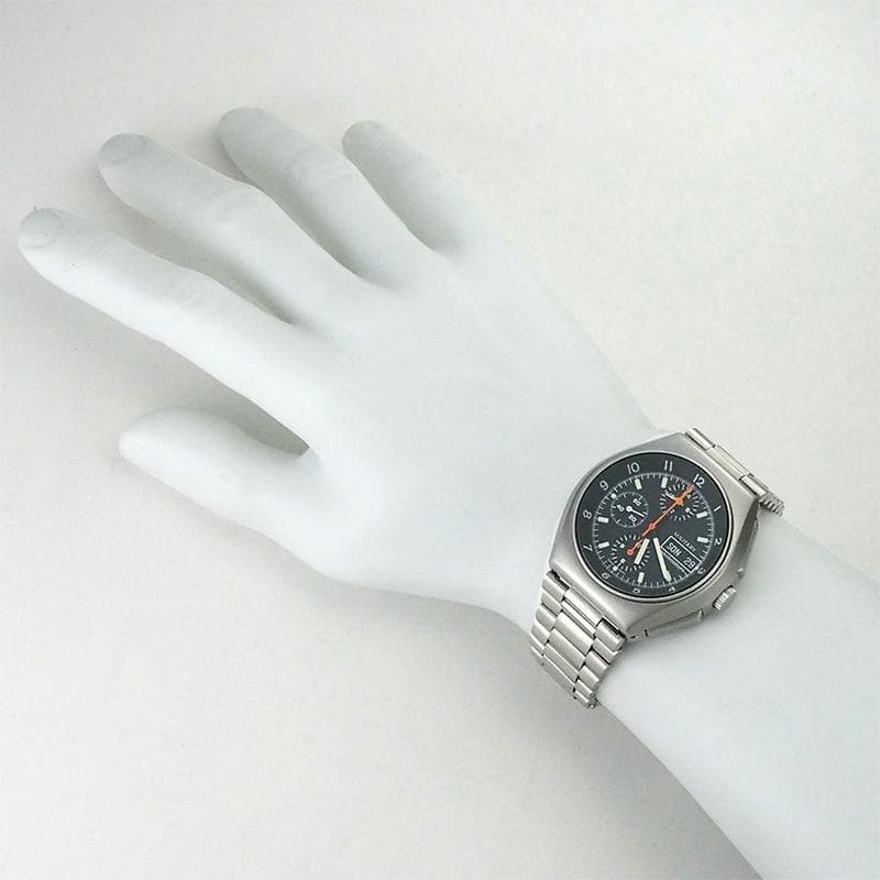 Tutima Military Chronograph 798-02 Automatic Black Dial SS Day-Date Mens Watch
