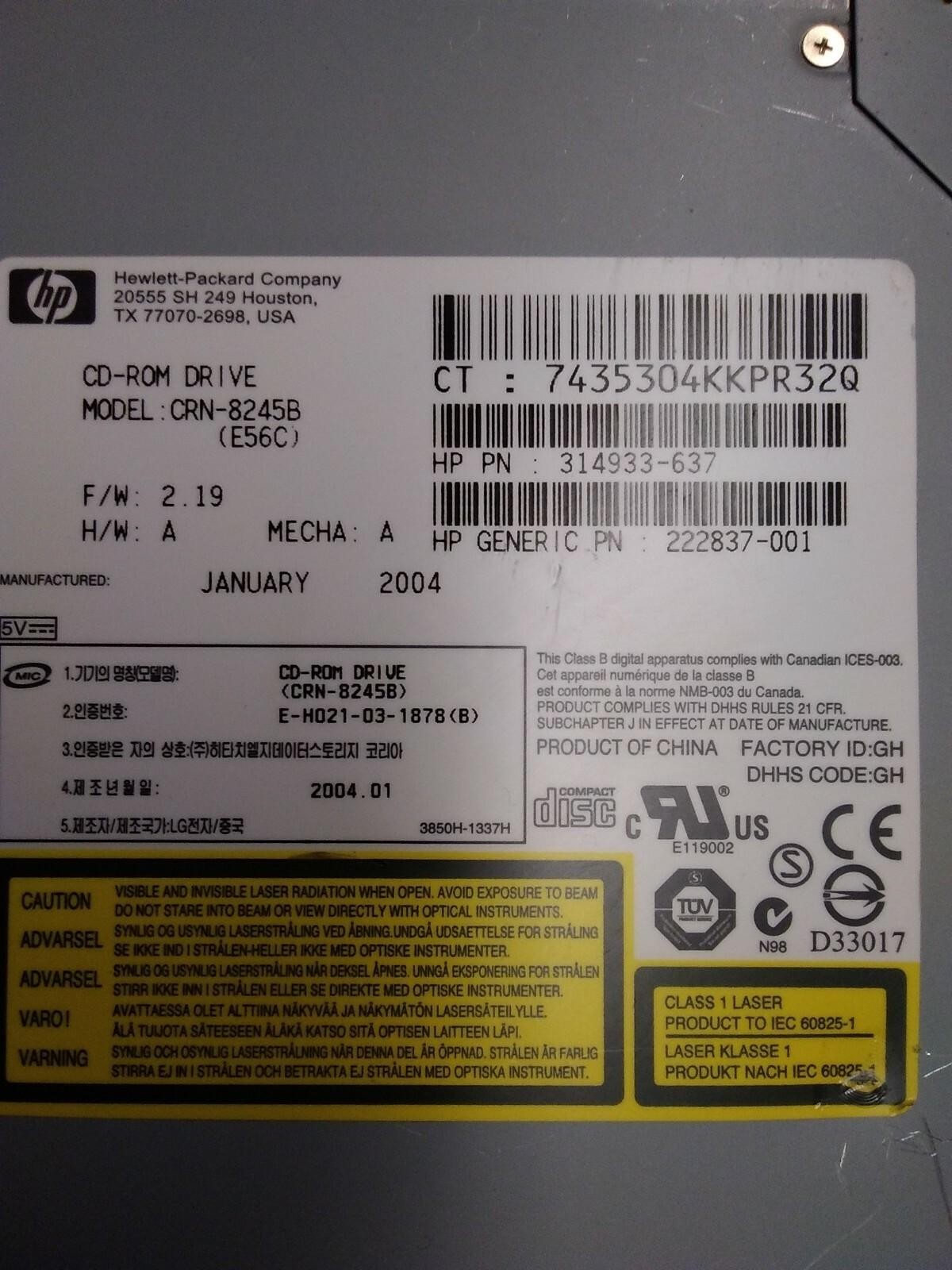 HP CD-ROM Sim Optical Drive CRN-8245B 314933-637 222837-001 BLACK