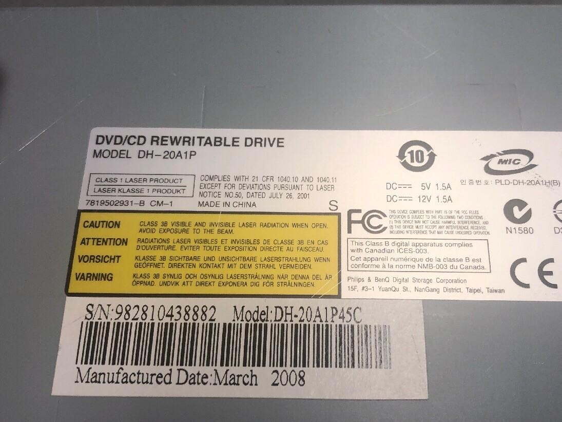 PHILIPS DVD CD REWRITABLE DRIVE DH-20A1P45C