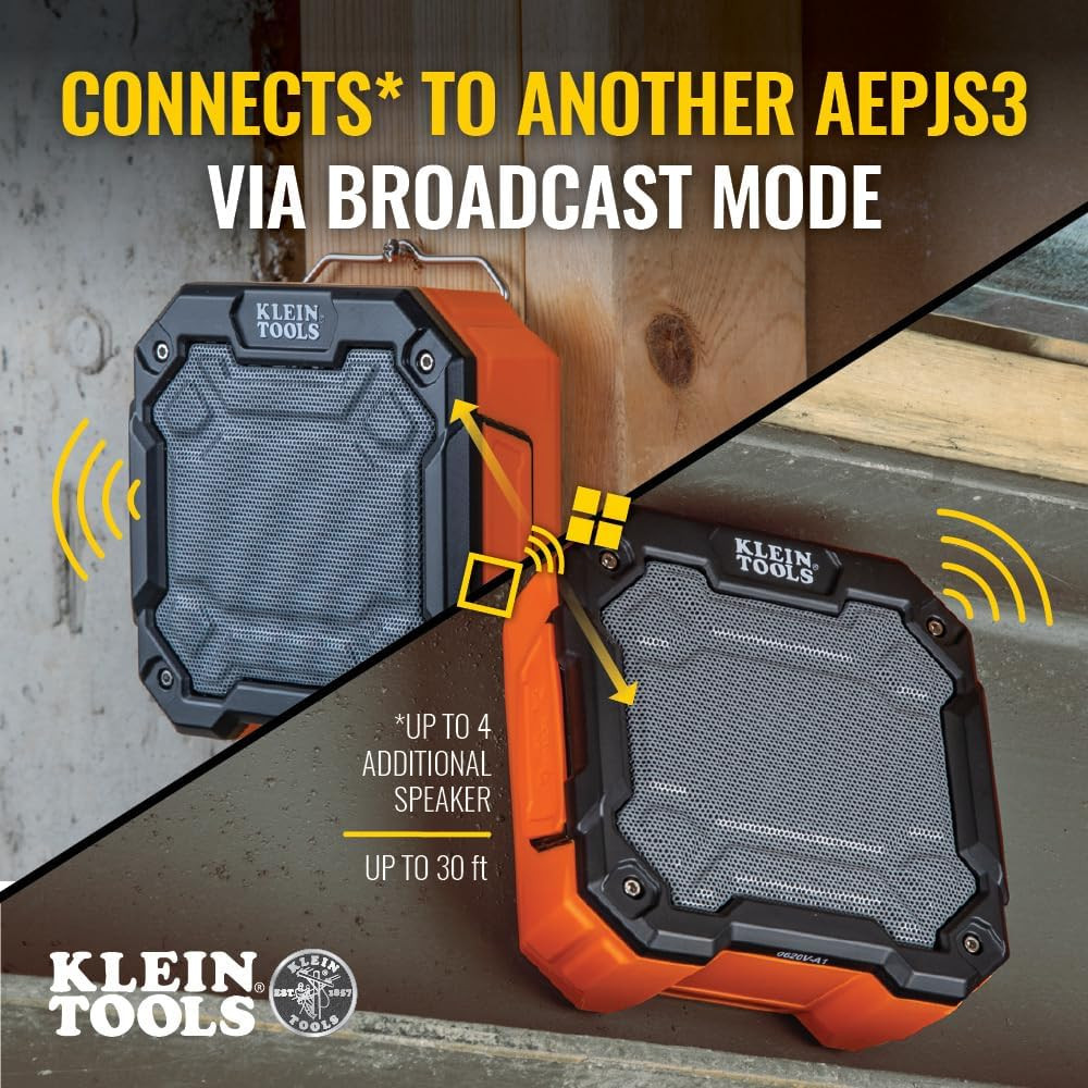 AEPJS3 Bluetooth Jobsite Speaker with Magnet and Hook, 20-Hr Run Time, Charge vi