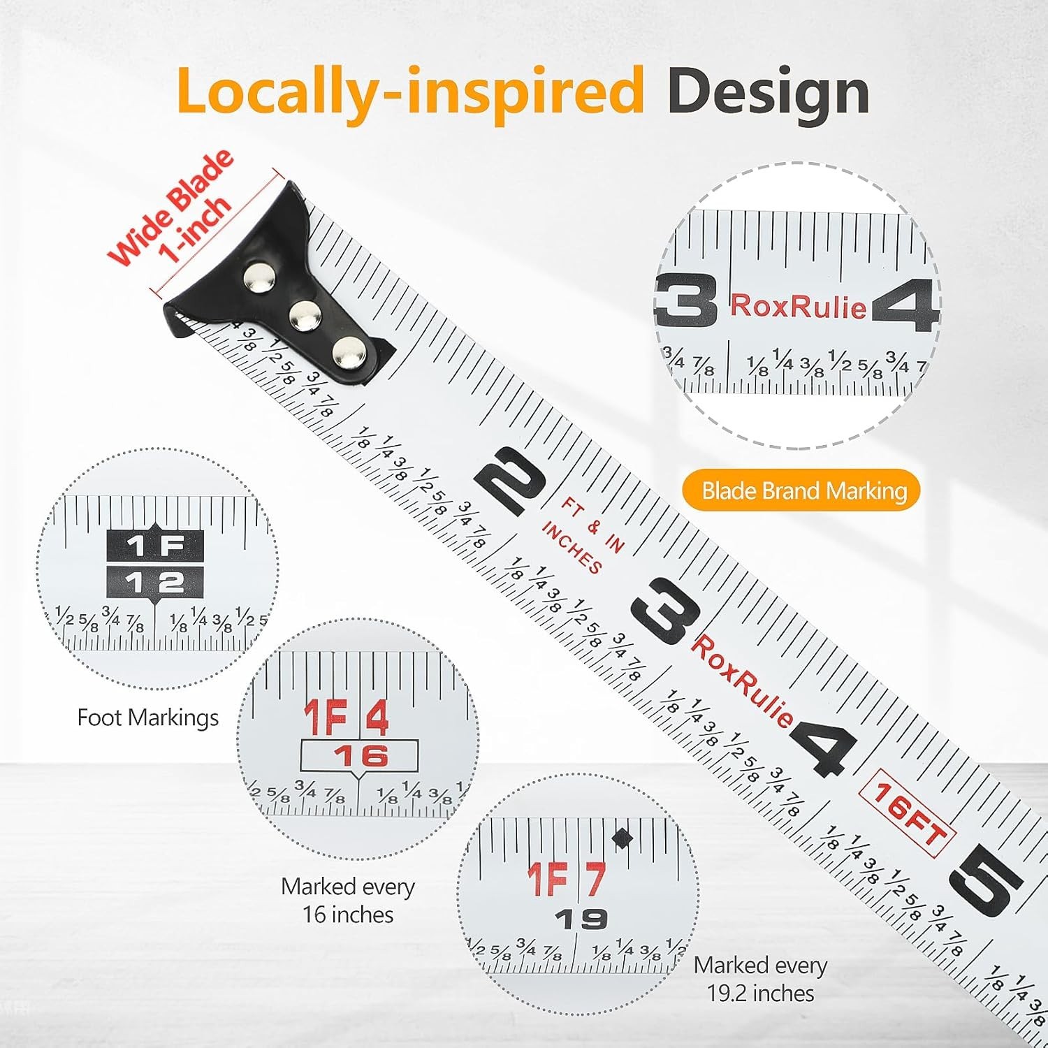 Tape Measure with Fractions 1/8, Measuring Tape Retractable 16 FT, Easy Read …
