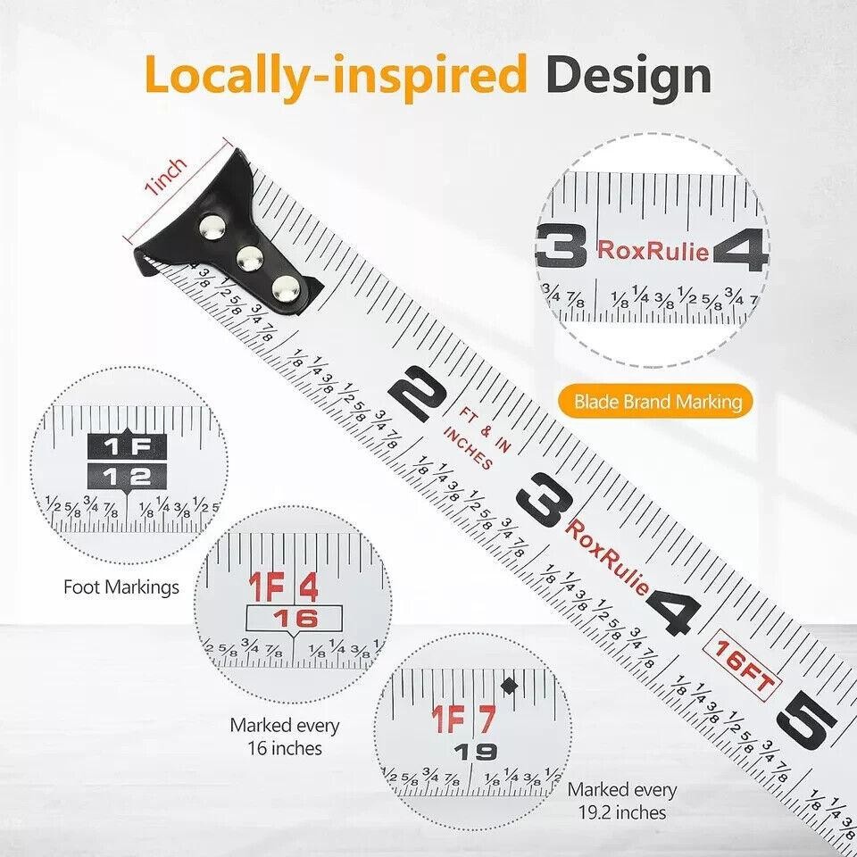 Tape Measure with Fractions 1/8, Measuring Tape Retractable 16 Ft, Easy Read …