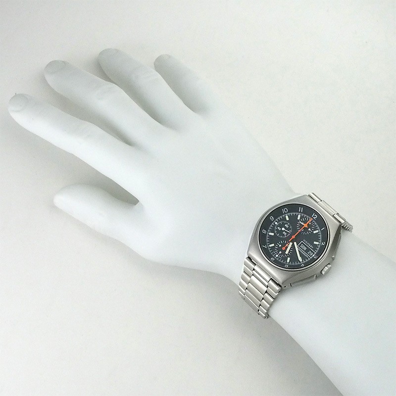 Tutima Military Chronograph Automatic SS Overhauled Men Watch Day-Date Authentic