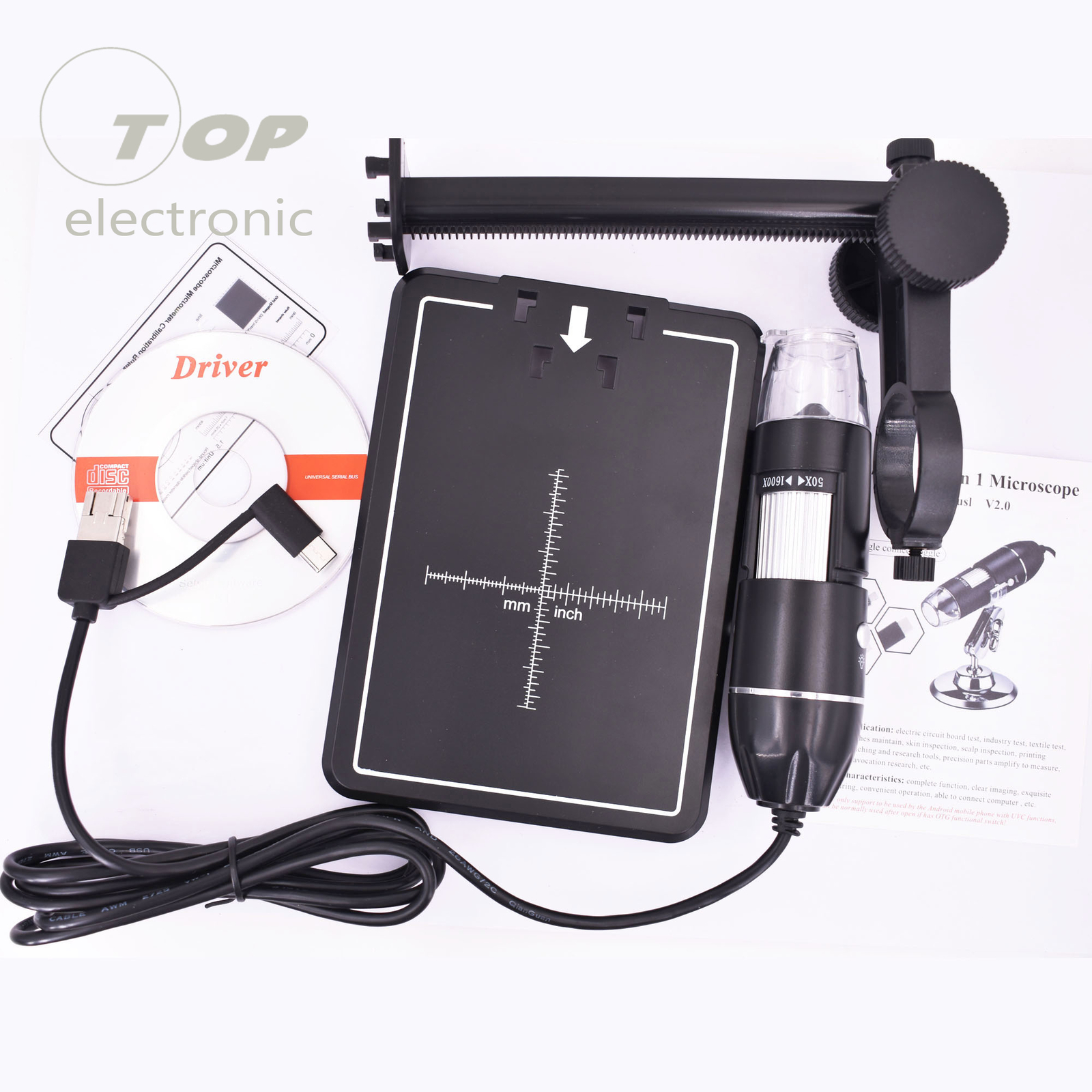 2MP USB 1000X 8 LED Digital Endoscope Microscope Magnifier Camera+Lift Stand
