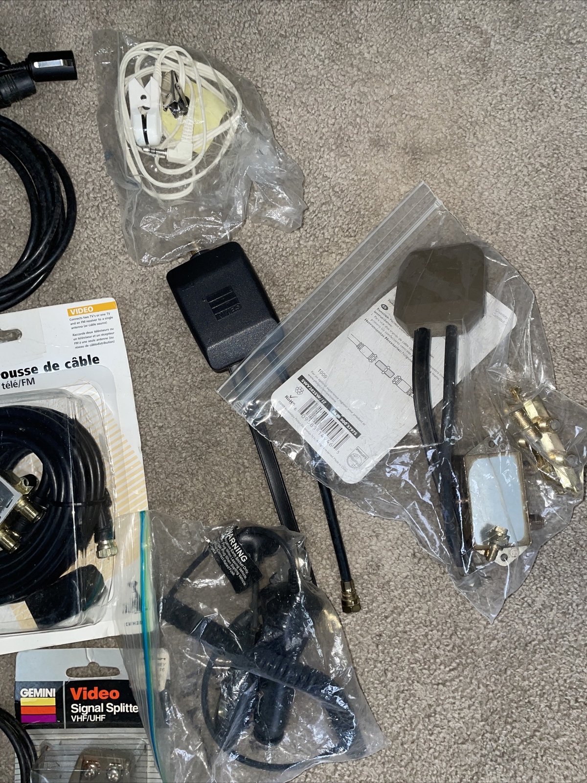Vintage Lot of Electronic Parts and Pieces Cables Remotes Splitters