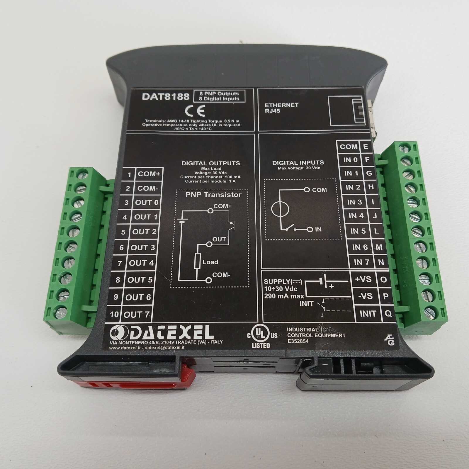 Modbus TCP with 8 Digital inputs and 8 PNP Digital Outputs DAT8188