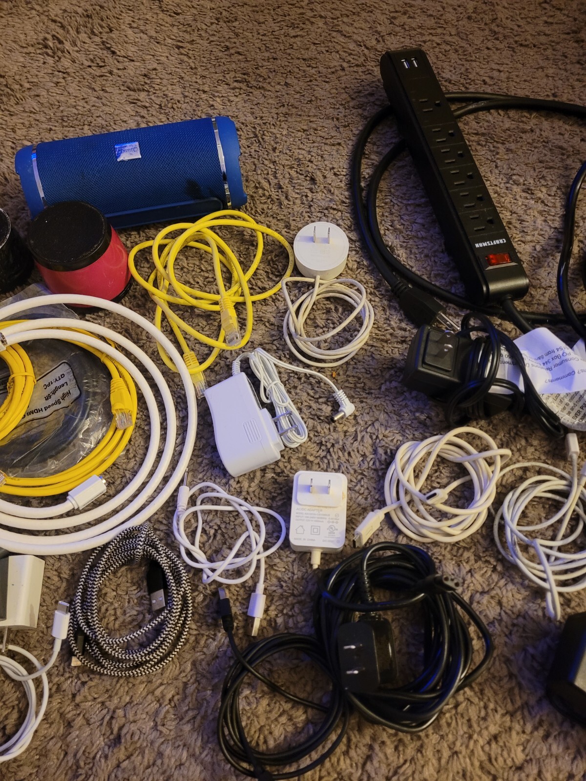 Electronic Cords Lot With Power Cords And Speakers Untested Lot