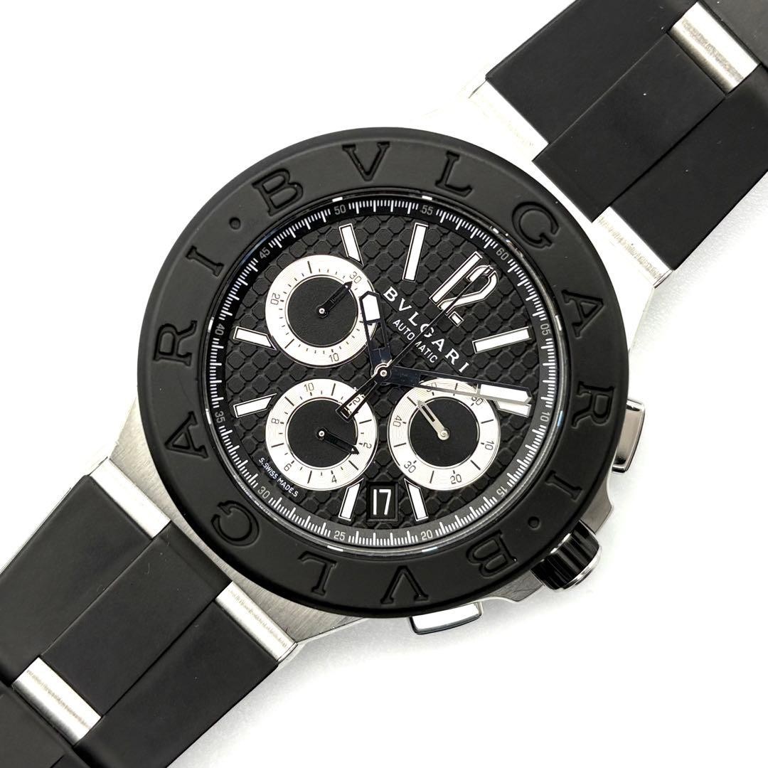 BVLGARI Watch Black Silver Diagono Chronograph Date DG42SVCH Automatic 42mm Men