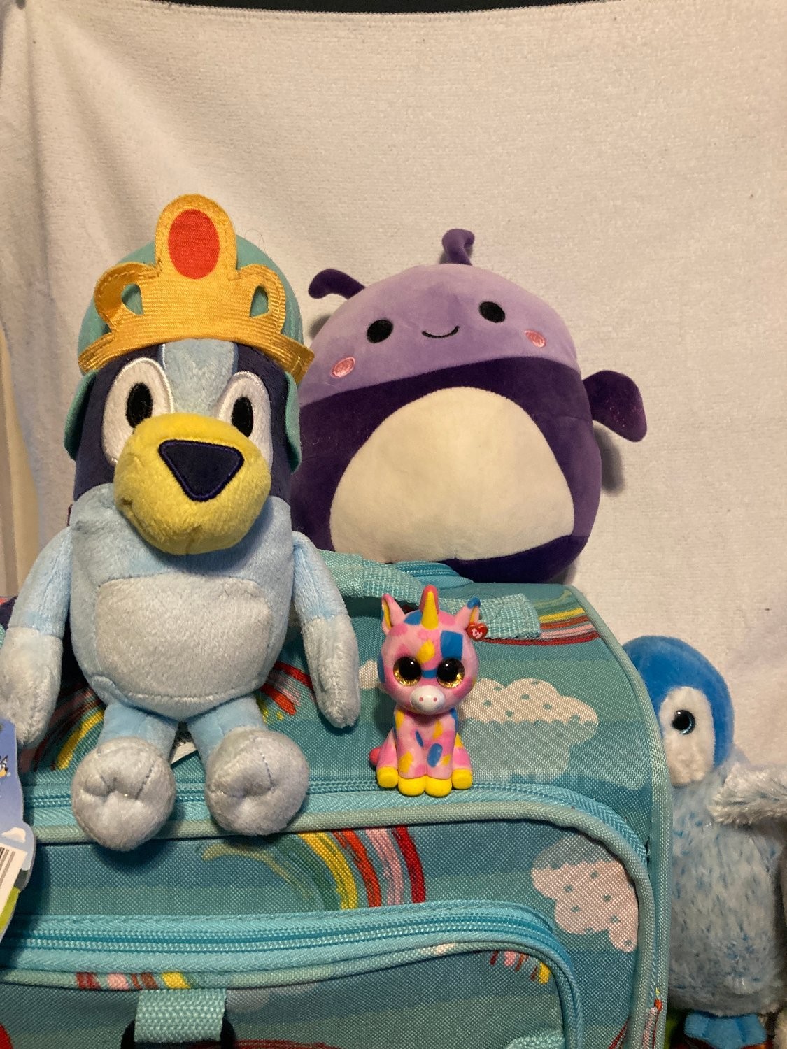 Girls Rolling Suitcase Backpack Sleepover Lot Bluey Pokemon Ty Beanie Boos Plush