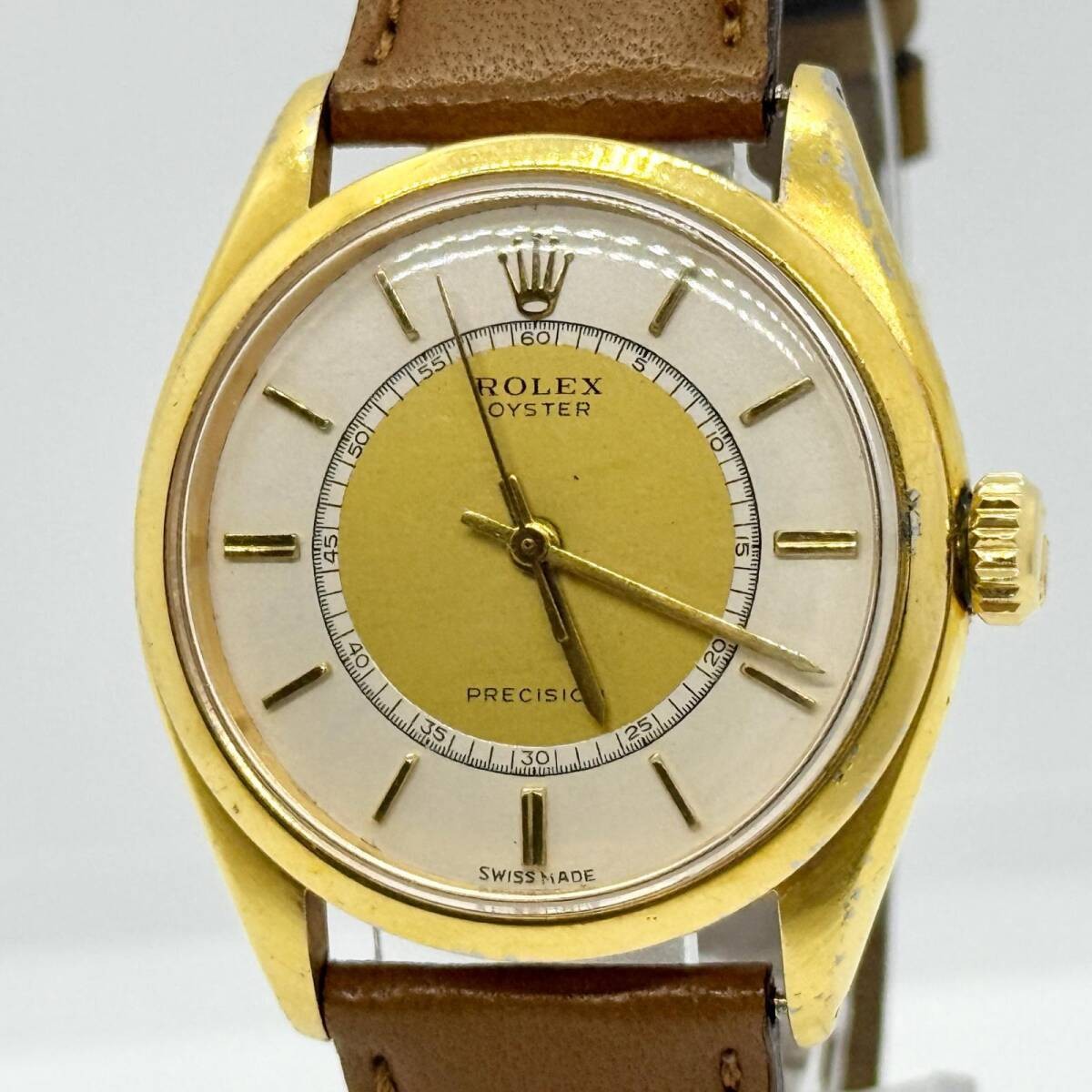 ROLEX Watch Oyster Precision White Manual Winding Leather Men’s Auth Working