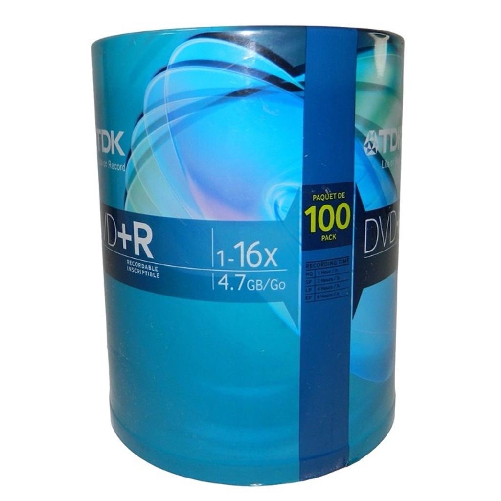 TDK DVD+R Blank Media 100 Pack 4.7GB 1-16X Recordable DVD Spindle New 💨 📦