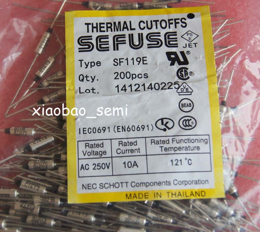 20PCS SF119E SEFUSE Cutoffs NEC Thermal Fuse 121°C 121 Degree 10A 250V