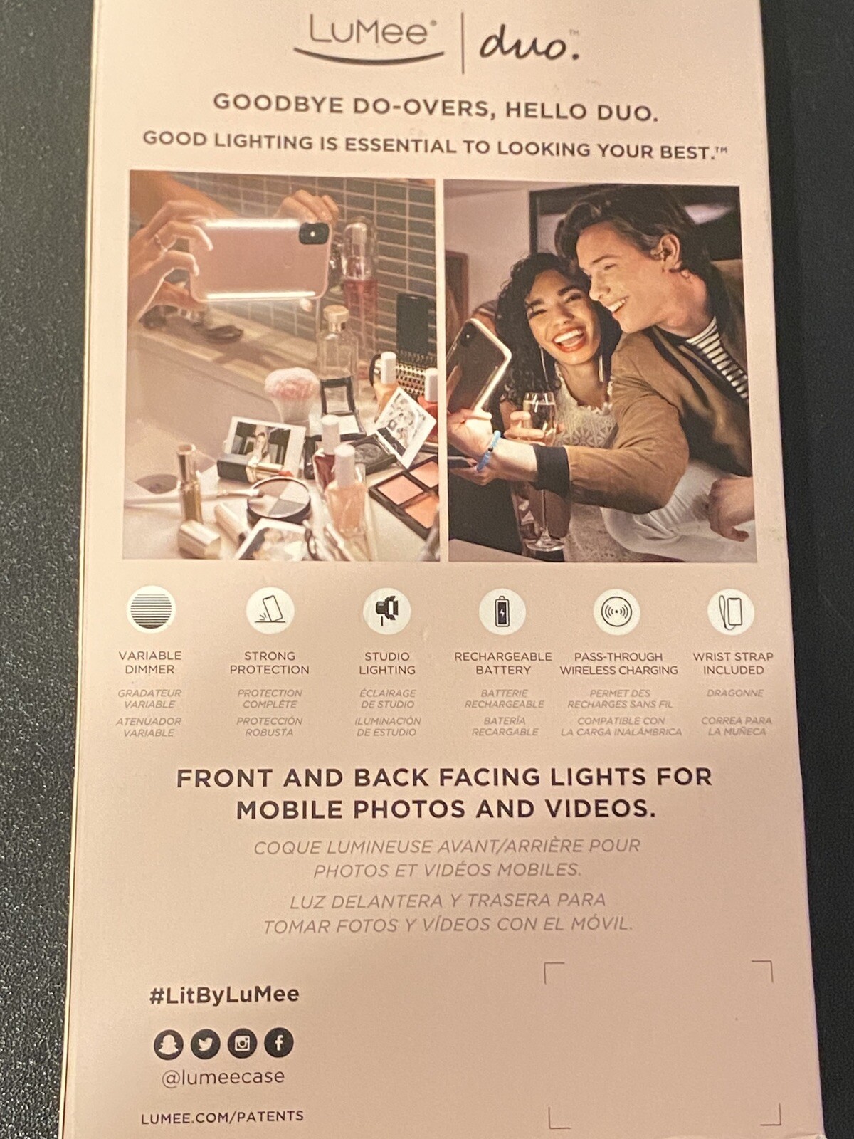 LuMee Duo iPhone X Case, White Marble | Front & Back LED Lighting, Dimmer