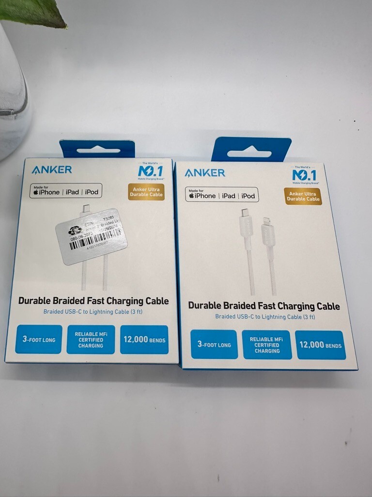 Anker 3′ Braided Lightning to USB-C Fast Charging Cable – White
