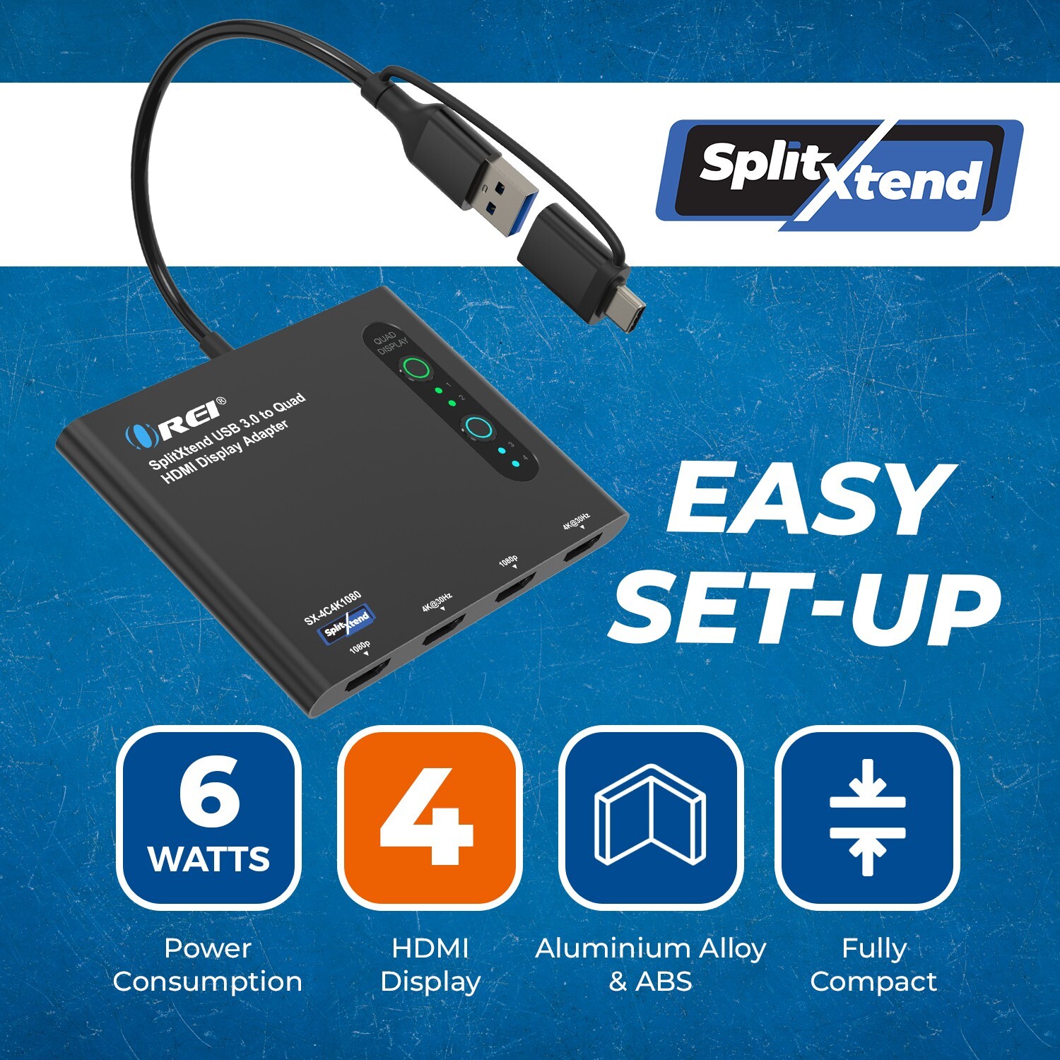 OREI SplitExtend HDMI Splitter Extended Display for Quad Monitor – Multi-Monitor