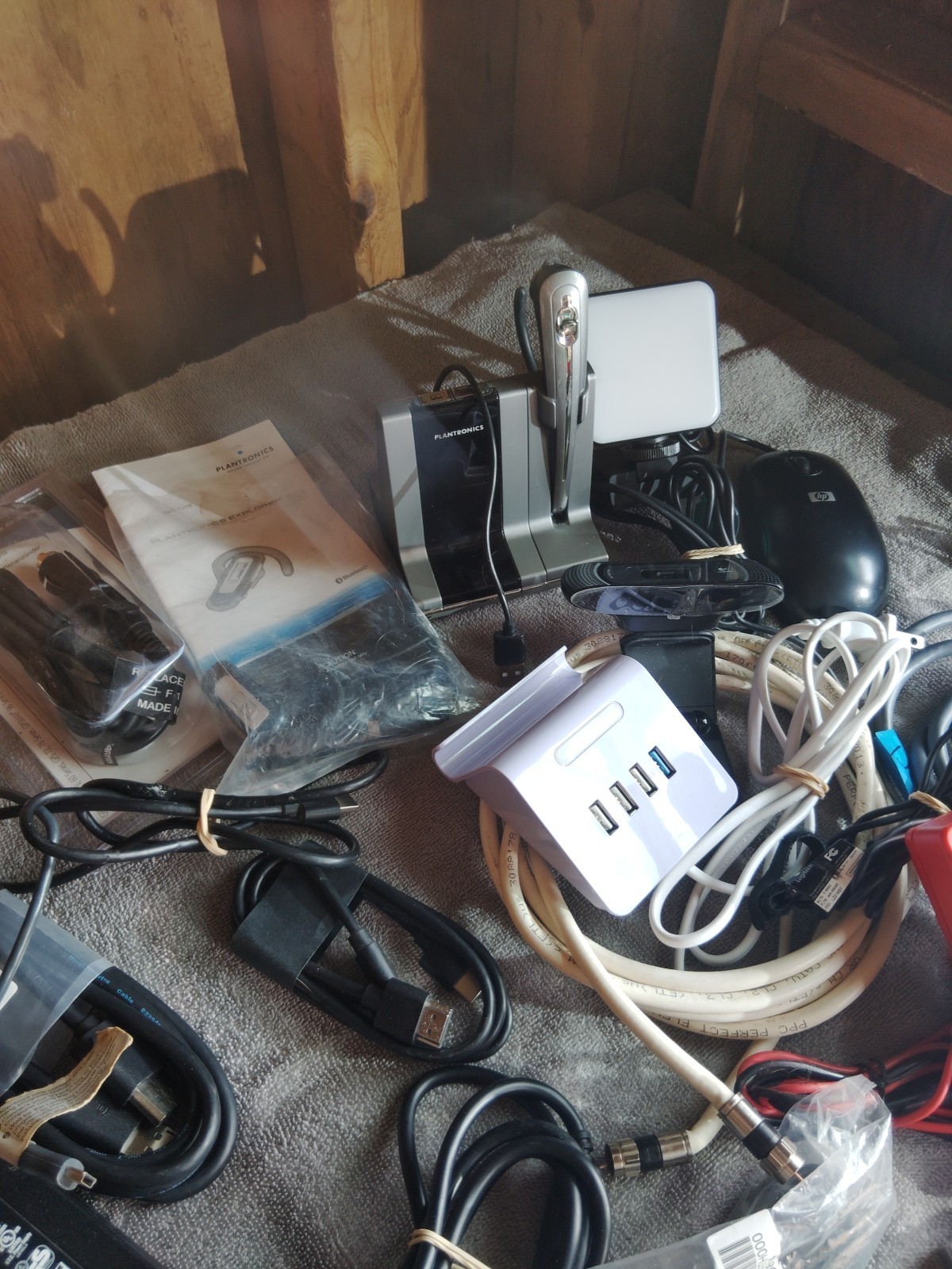 Large Electronics Lot – Power Adapters, Cables, RAM, Dock, Webcam, Headset
