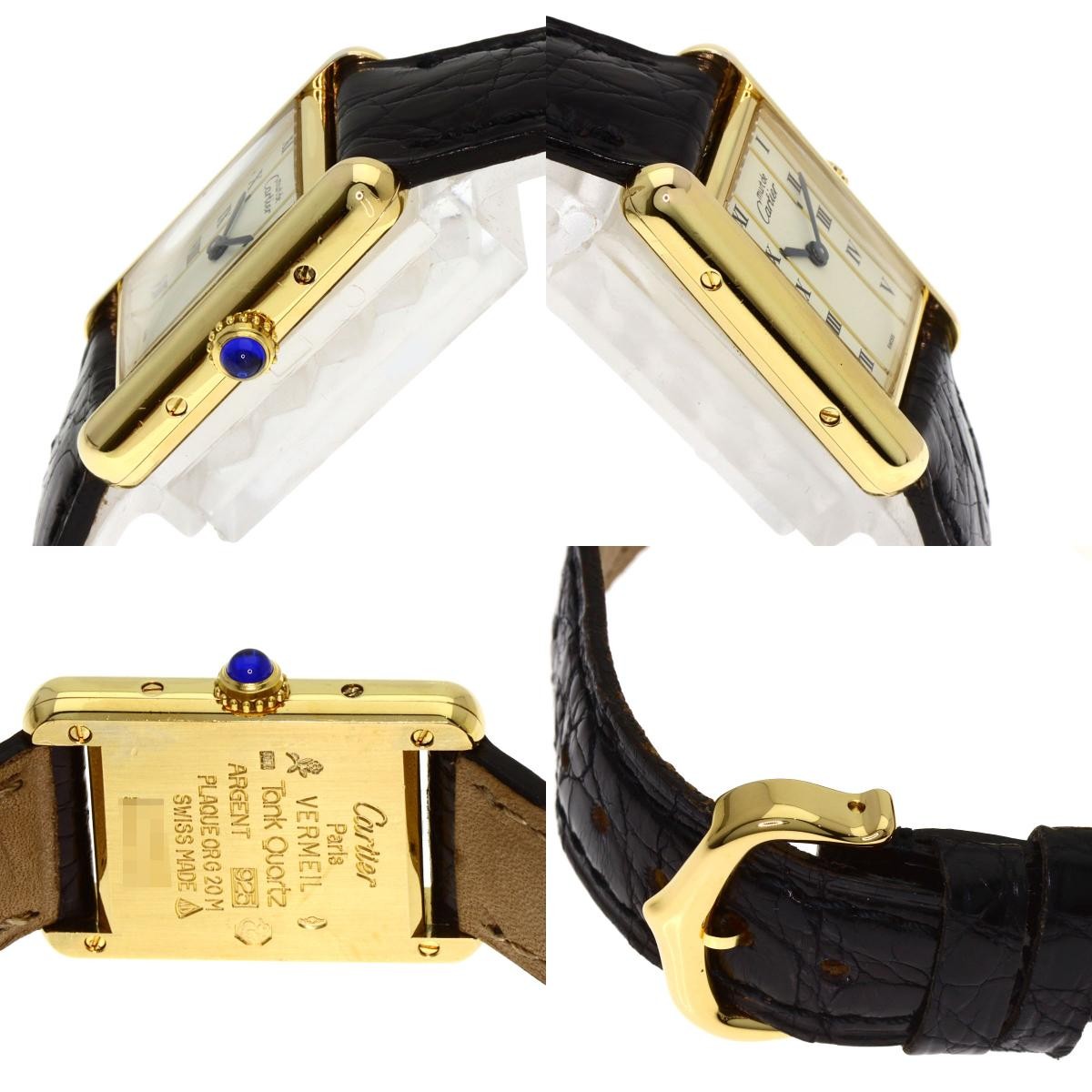 Cartier Must Tank Watch Silver Leather Women’s Quartz Square Dial Box Accessary