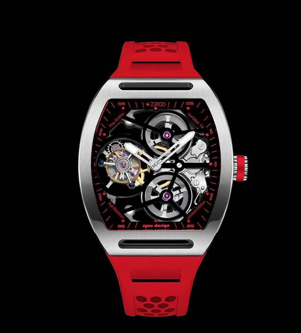 ZEROO Wristwatch T4 Tourbillon Zero Time red color for men 41mm w/Box card