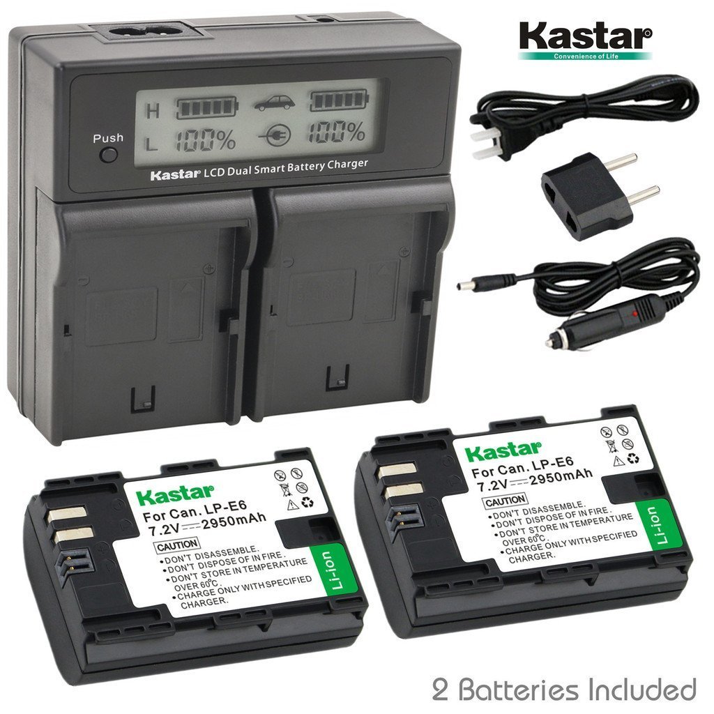 LPE6 Battery&LCD Dual Charger for Canon EOS 6D,7D,7D Mark II,60D, 60Da, 70D,XC10