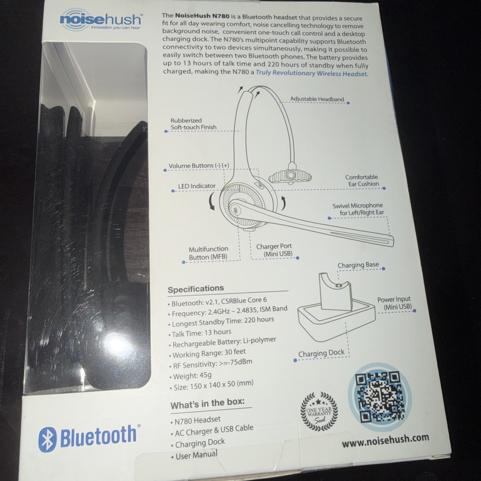 Noisehush Office Headset with Charging Base & Noise Canceling Bluetooth N780