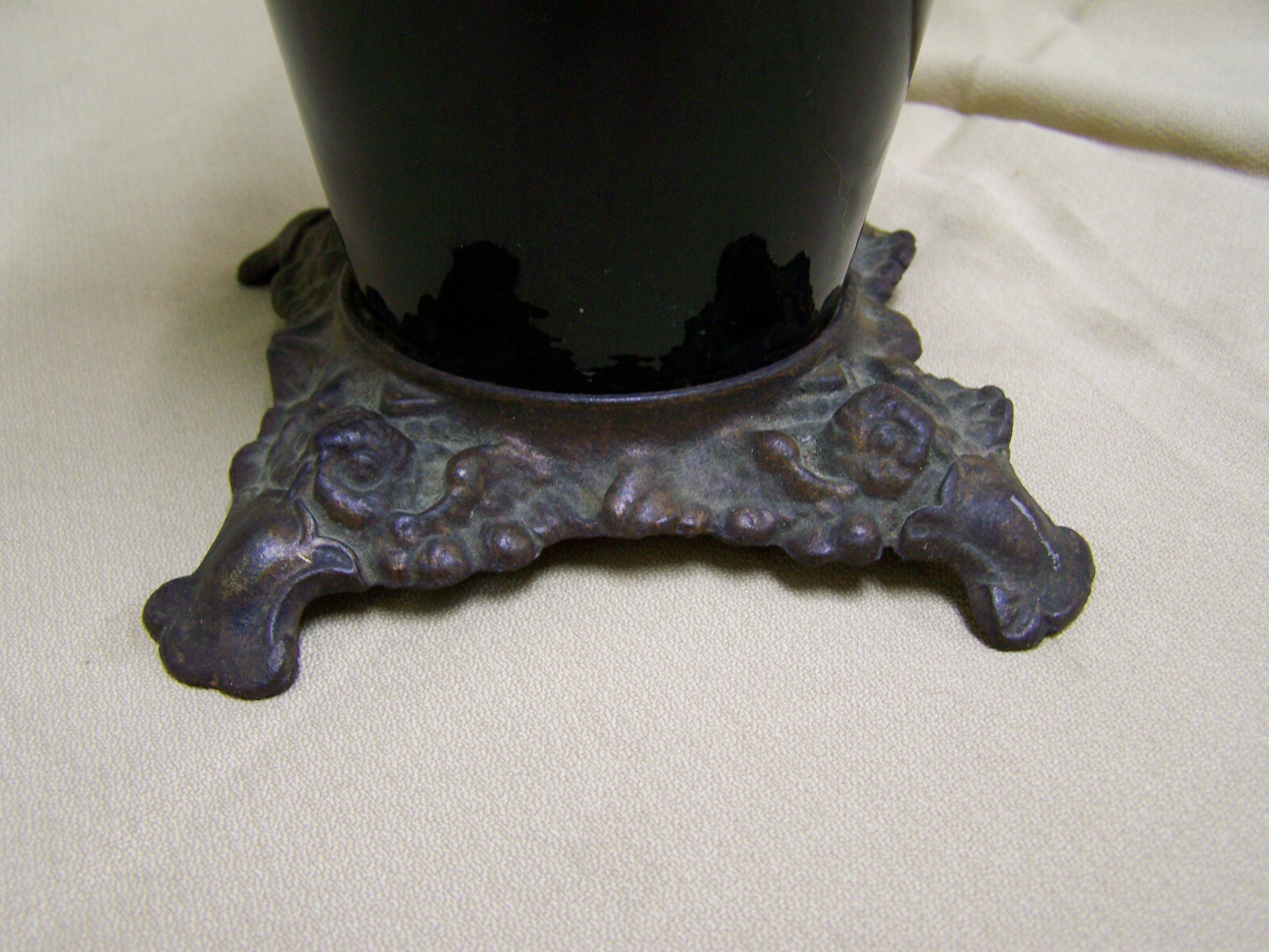 Vintage early electric or gas lamp Black Glass and cast iron Base only
