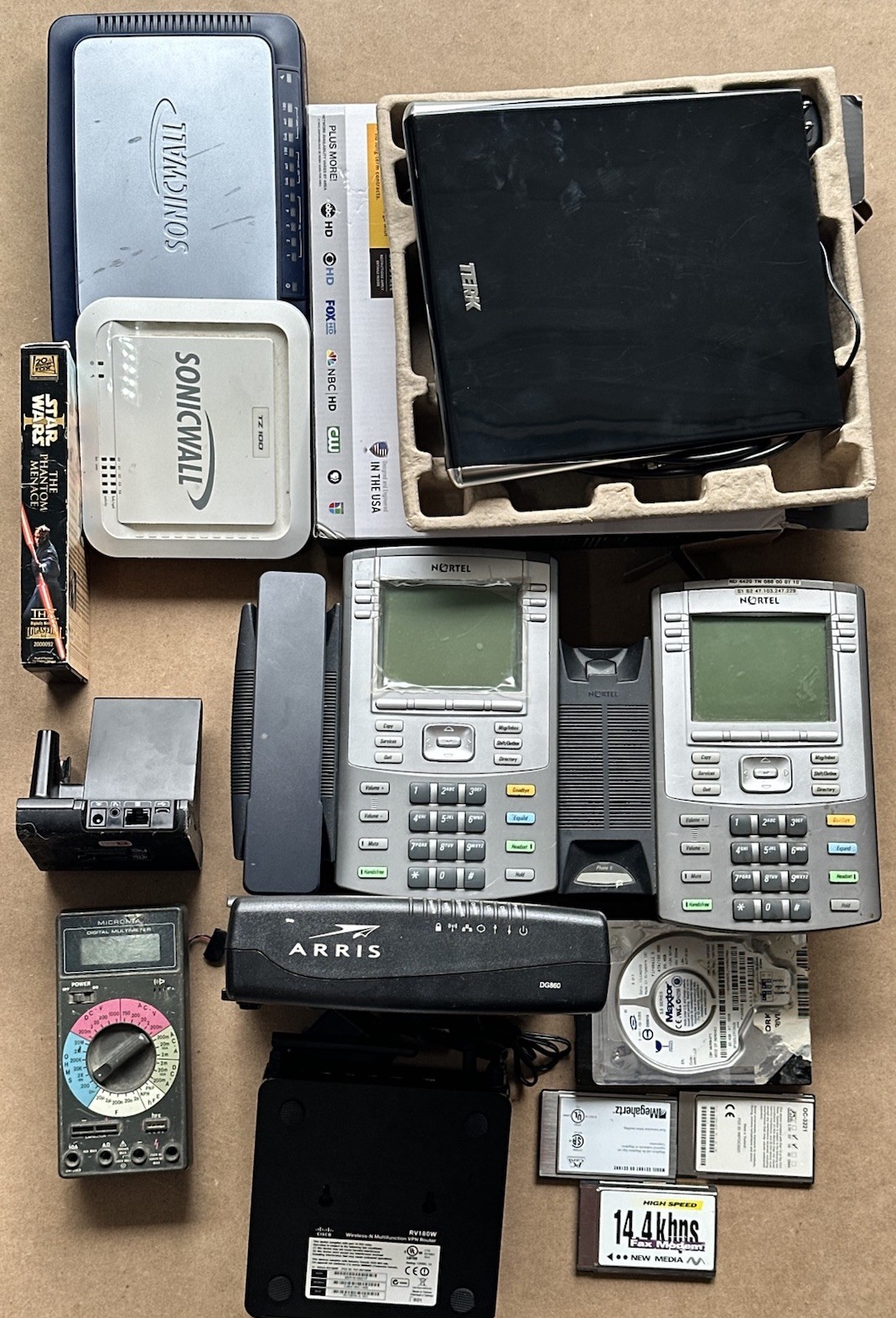 Electronics Mixed Lot Untested SonicWall Nortel Cisco Arris HDD Multimeter Etc
