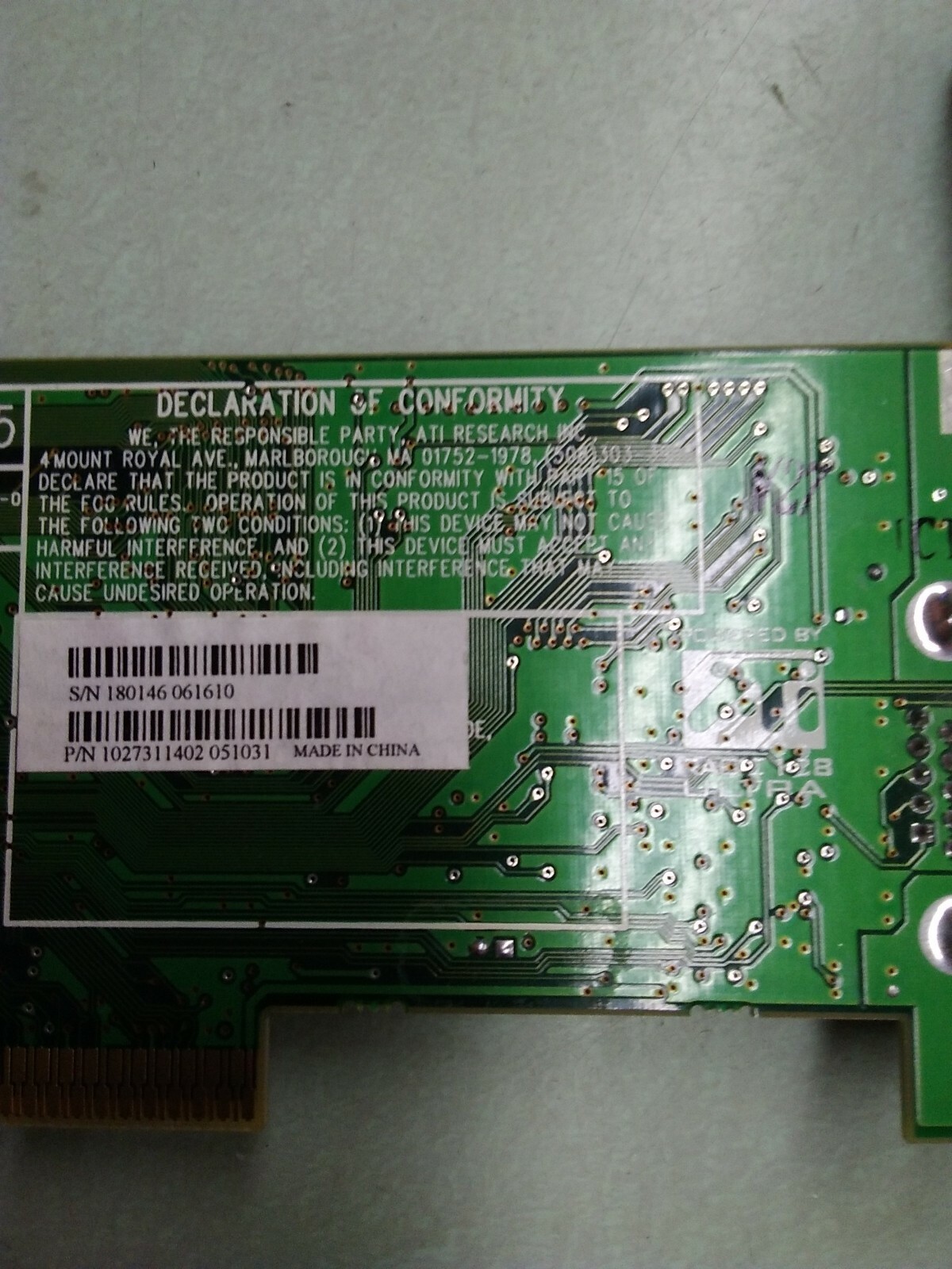 Dell 02G813 PN: 1027311402 051031 16MB AGP Video Graphics Card REV A01