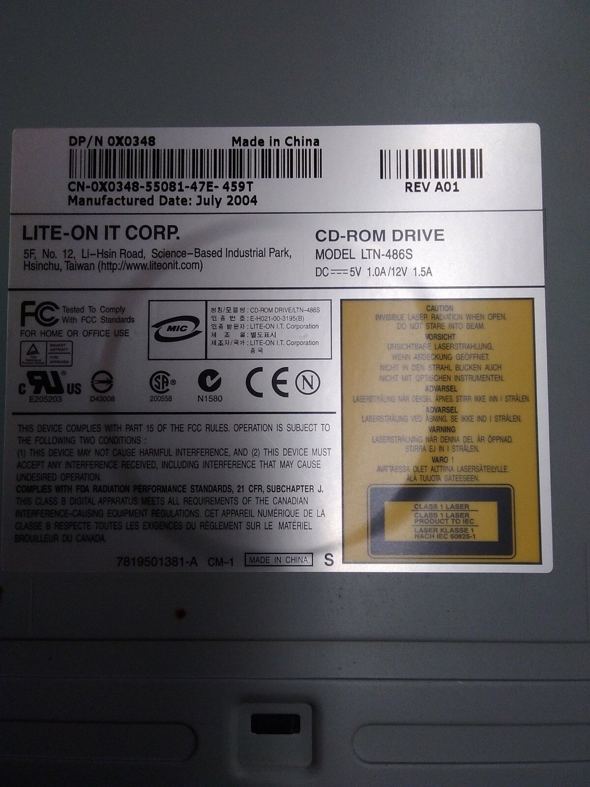 LITEON LTN-486S CD-ROM Black COMPAQ IDE CD Optical Disc Drive REV A01