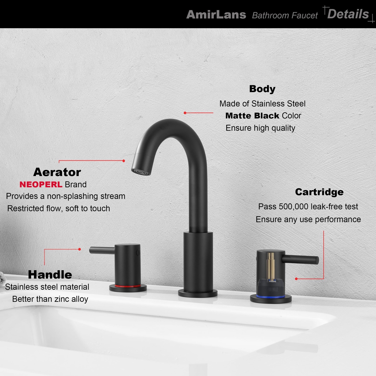 Black Bathroom Faucets 3 Hole, Matte Black Bathroom Faucet with Pop up Drain,…