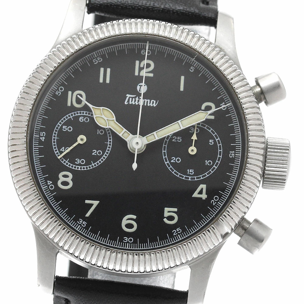 TUTIMA 1941 Flieger Chronograph Manual Watch Black Dial Stainless Steel Mens