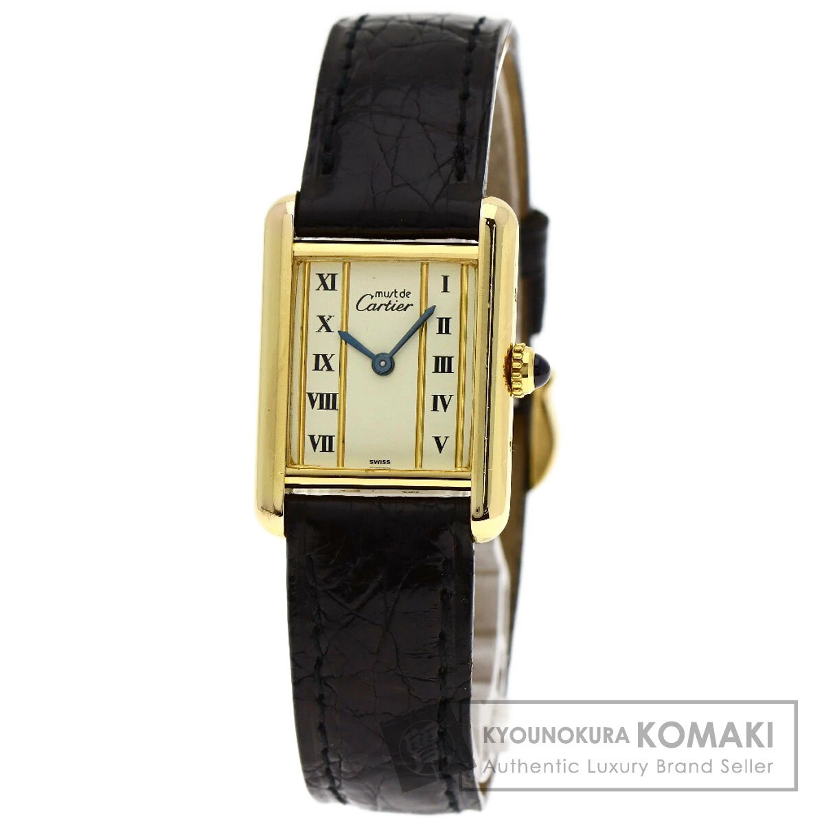 Cartier Must Tank Watch Silver Leather Women’s Quartz Square Dial Box Accessary
