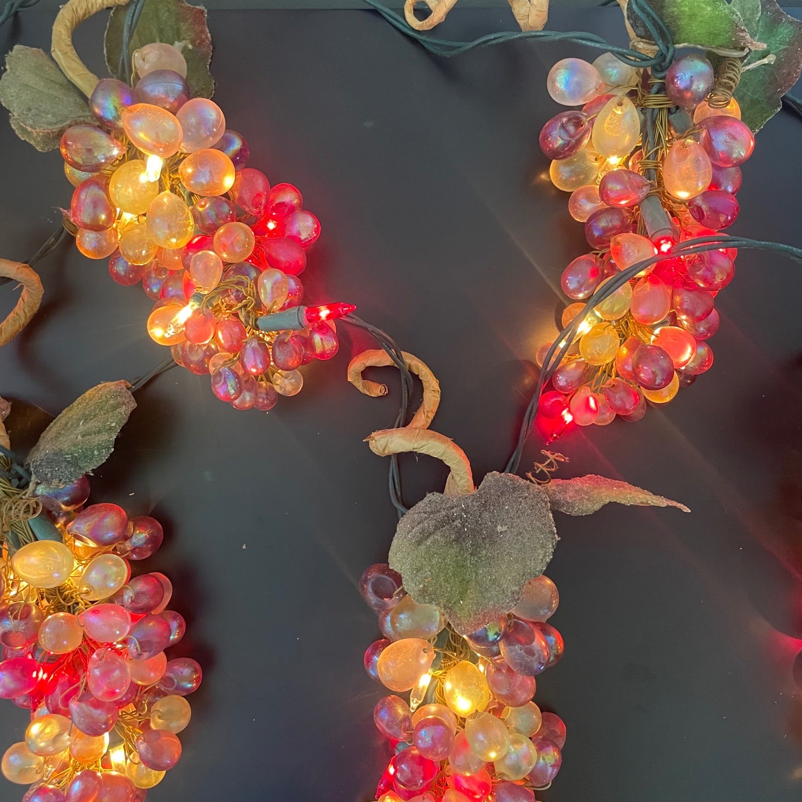 Realistic Grape Lights 2 Sets/10 clusters Electric Plug in Purple Red Cream Mix