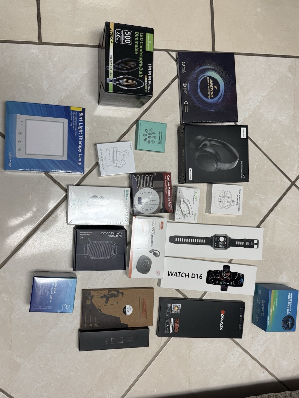 Spring Memory Dumie QXUFV Mixed Lot: Smart Watch, Wireless Headset, LED Bulb