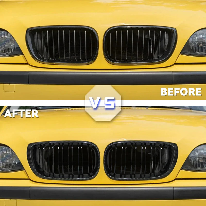 1Pair Car Front Kidney Grills Gloss Black Double Slat Hood Grill for BMW 3 Serie