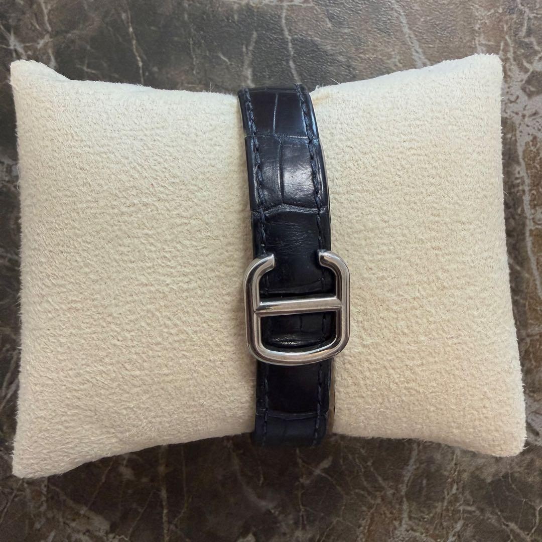 CARTIER Watch Miss Pasha Navy Leather Strap STEEL PINK DIAL w/ Dedicated Pouch