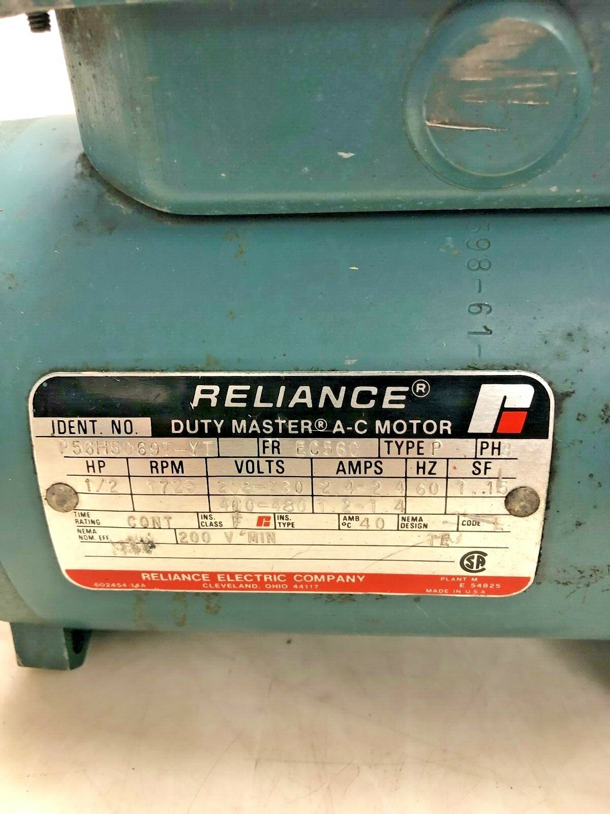 Reliance Electric Motor 1/2 hp 1725 rpm 208 230 460 v. 3 ph P56H5069T-YT perfect
