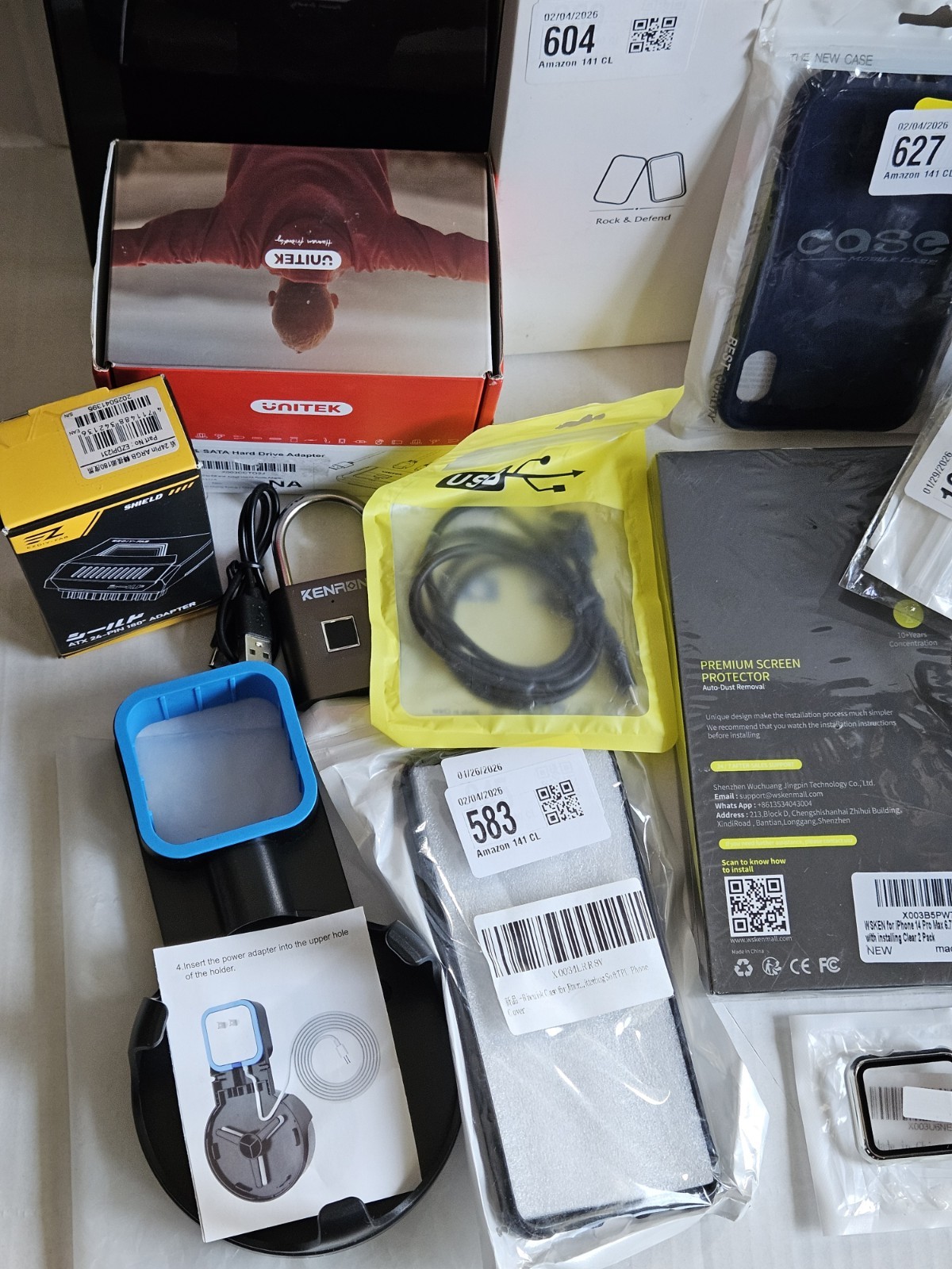 ​16pc Mixed Tech Lot – Unitek Adapter, iPhone Cases, Smart Lock, Parts