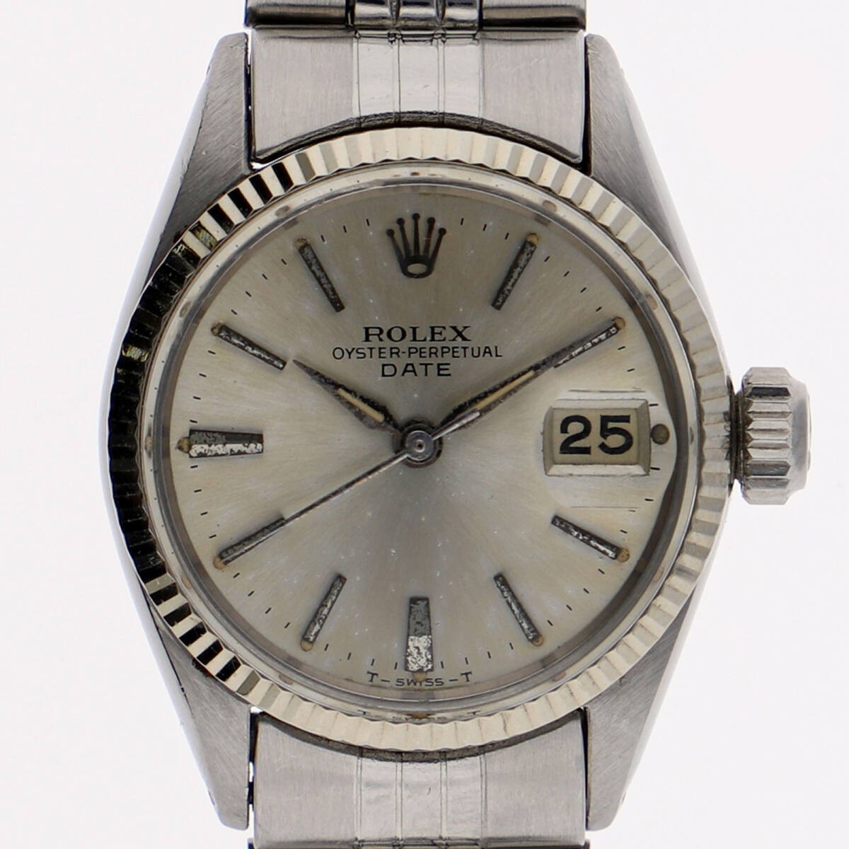 ROLEX Watch Oyster Perpetual Date 6517 Silver Dial SS/WG Automatic Women’s