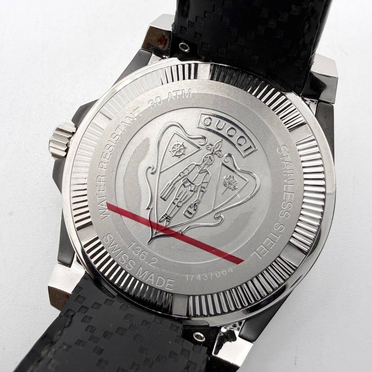 GUCCI Watch 136.2 DIVER 300M/1000FT YA136201 Black Automatic Leather Men Working