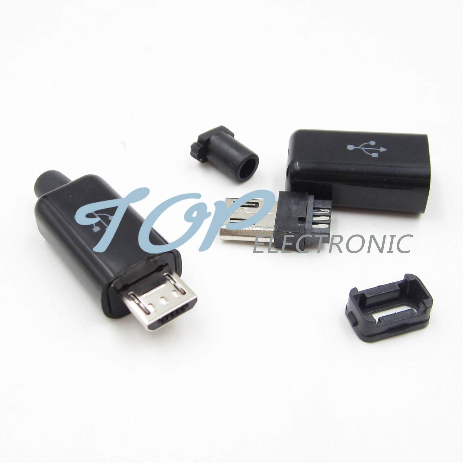 20PCS DIY Micro USB Male Plug Connectors Kit w/ Covers Black