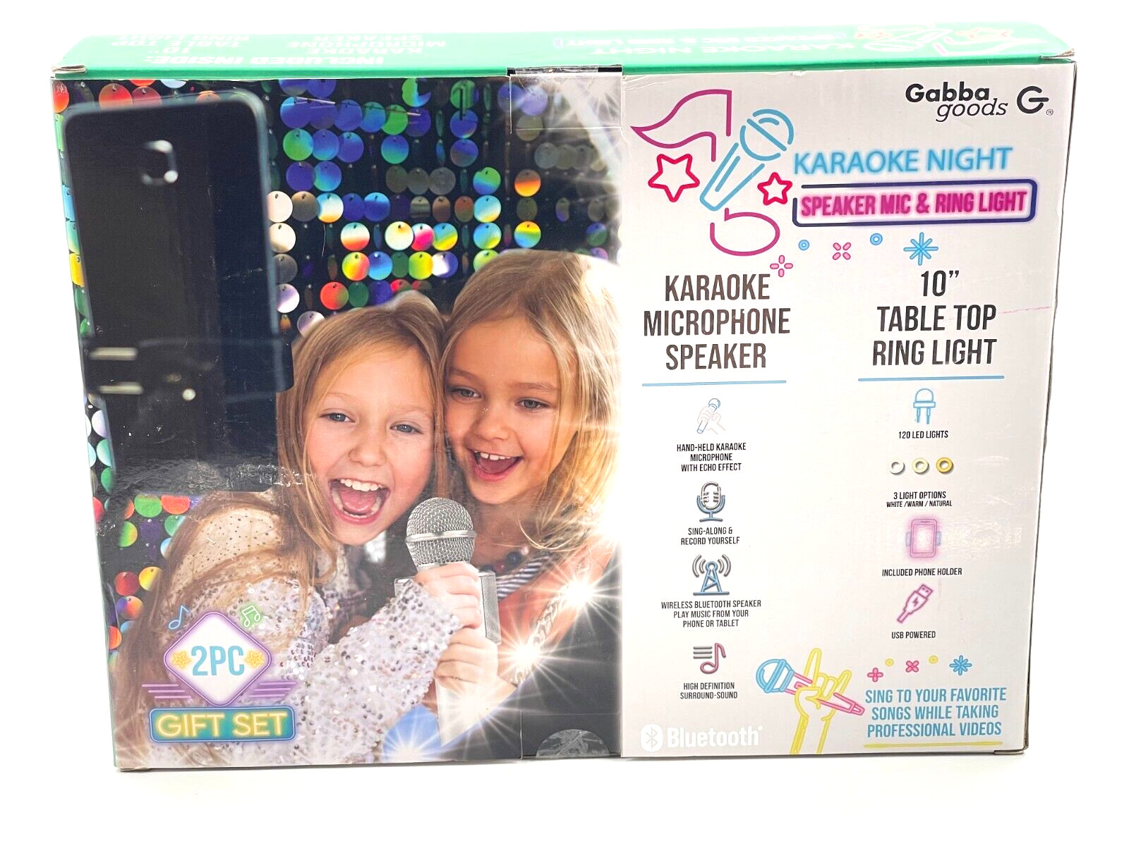 GABBA GOODS Karaoke Set, Mint – Karaoke Mic Speaker with 10″ Ring Light