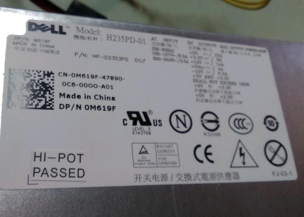 Dell H235PD-01 Desktop PC Power Supply 0M619F Rev A01