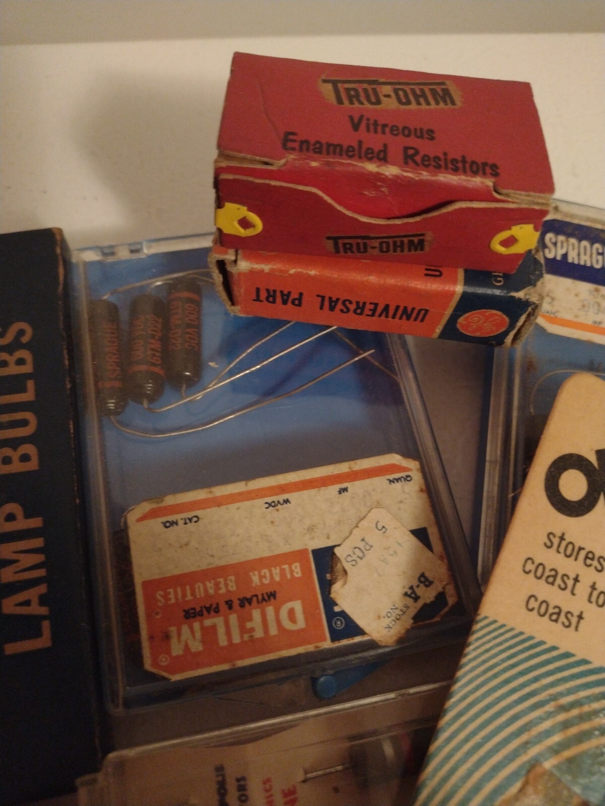 Vintage Assortment Of Electrical Components Olson Tung-sol Bulbs Etc