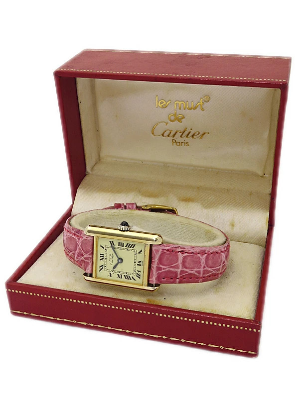 Cartier Must Tank Vermeil SM Ladies Hand Wound Watch Square Dial Box Accessary