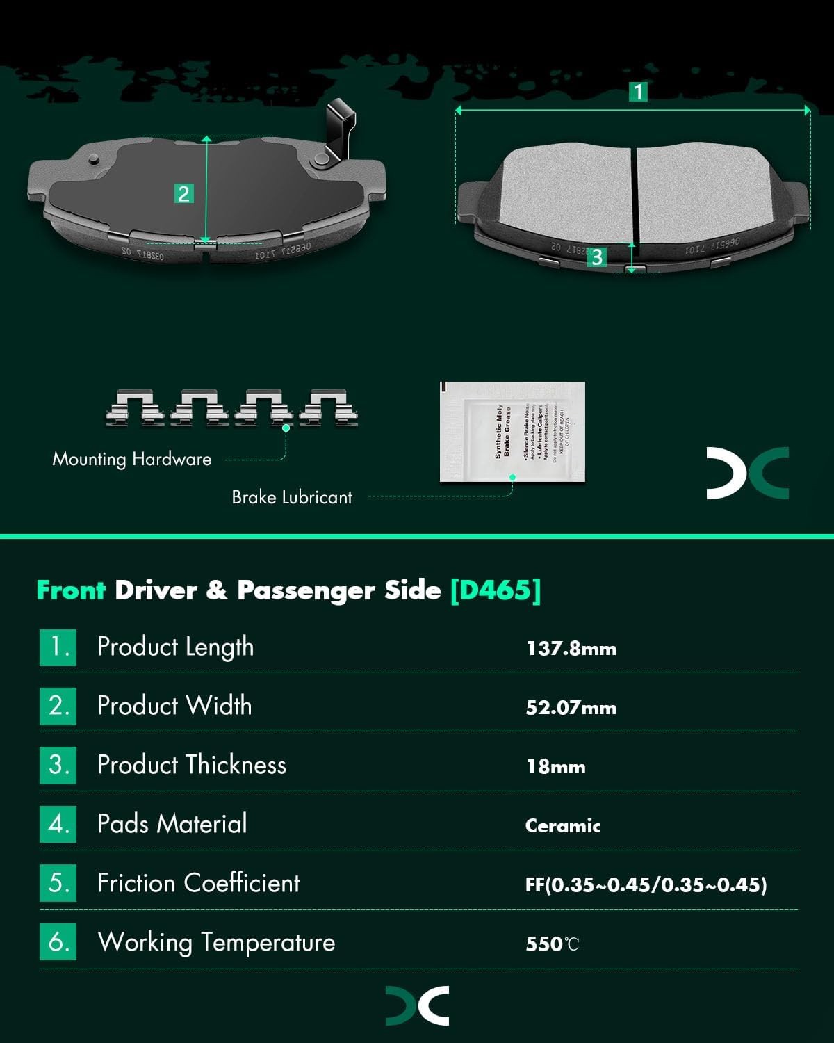SCITOO D465 Front Ceramic Brake Pads Sets Fit 1997-1999 For Acura For CL,1997-20